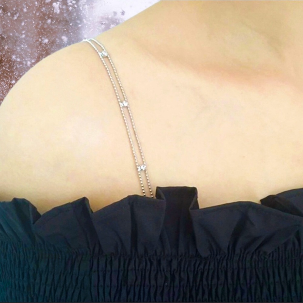 Silver & Rhinestone Brastraps; One Size With Adjustable Length